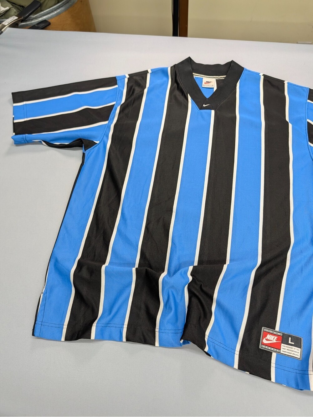 Nike Team Sports Jersey Shirt Mens Large Blue Black Stripe